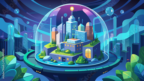 Very beautiful underground smart city carved beneath a luminous glass dome, combining geothermal energy systems, biophilic interiors, and adaptive lighting to create resilient urban habitats for 2035.