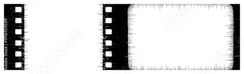 Cinematic film strip frame border with scratched vintage texture effect