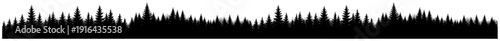 Black forest silhouette border with coniferous pine trees