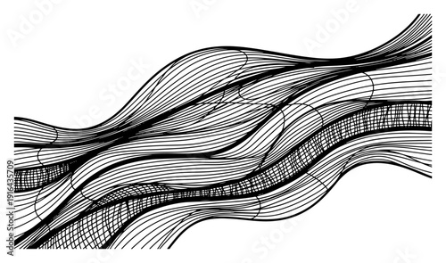 Abstract wavy lines pattern with hand drawn flowing organic texture