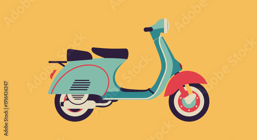 Vintage Style Illustration of a Scooter on Yellow Background.