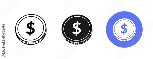 Three diverse dollar coin illustrations on white background