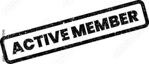 Textured rectangular rubber stamp showing the words ACTIVE MEMBER in bold type, denoting participation status