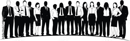 Business team silhouette standing together, corporate professionals group isolated on white background vector illustration leadership teamwork concept