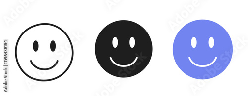 Three smiley face icons in black, blue, and white on white background