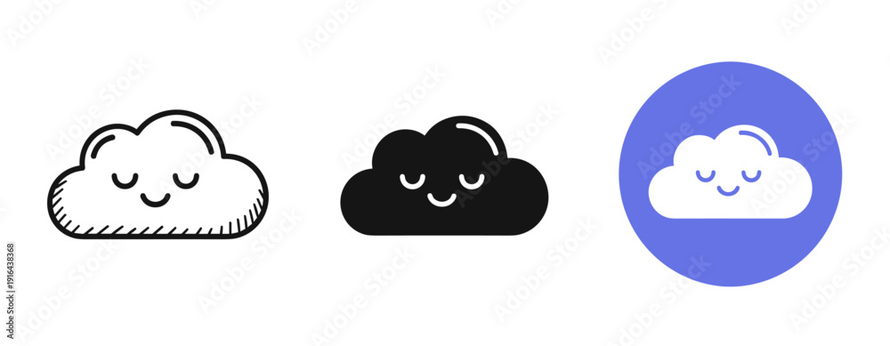 Obraz premium Minimalist cloud icons with cute faces in various colors and styles