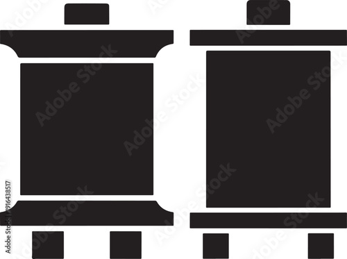 Retro film reels in black and white silhouette, iconic vintage photography and cinema symbol