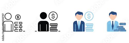 Investor icon set, multiple style collection with stock market, financial growth, funding