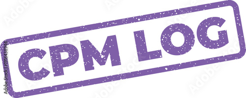 Textured rubber stamp vector graphic depicting CPM LOG in a rectangular shape with vintage distressed effect