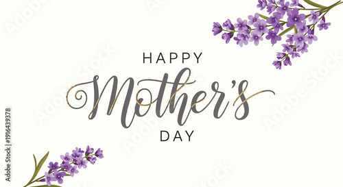 Happy Mother's Day greeting with purple lilac flowers on white background