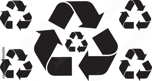 Recycling symbols arranged in a circular motion pattern design