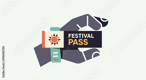 A clean flat design illustration of a stylized festival wristband, representing entry and access to the Coachella Music & Arts Festival.