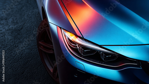 Automotive vinyl wrap protection film on car body.