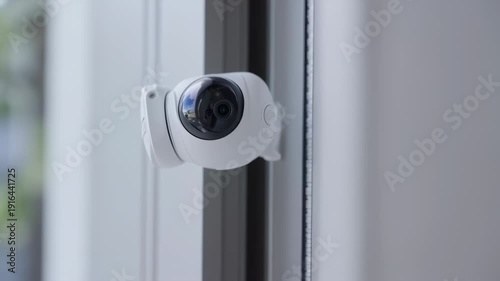 Security Camera on Window Frame for Home Surveillance.