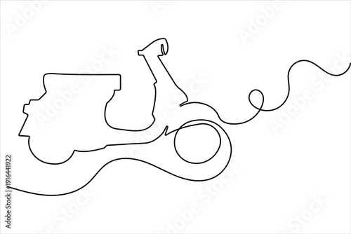 Minimalist electric scooter continuous one line drawing with isolated outline vector illustration