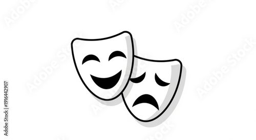 Theatre masks in black and white for comedy and tragedy on a white background