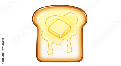 Toasted bread slice with melting butter on top isolated on white background