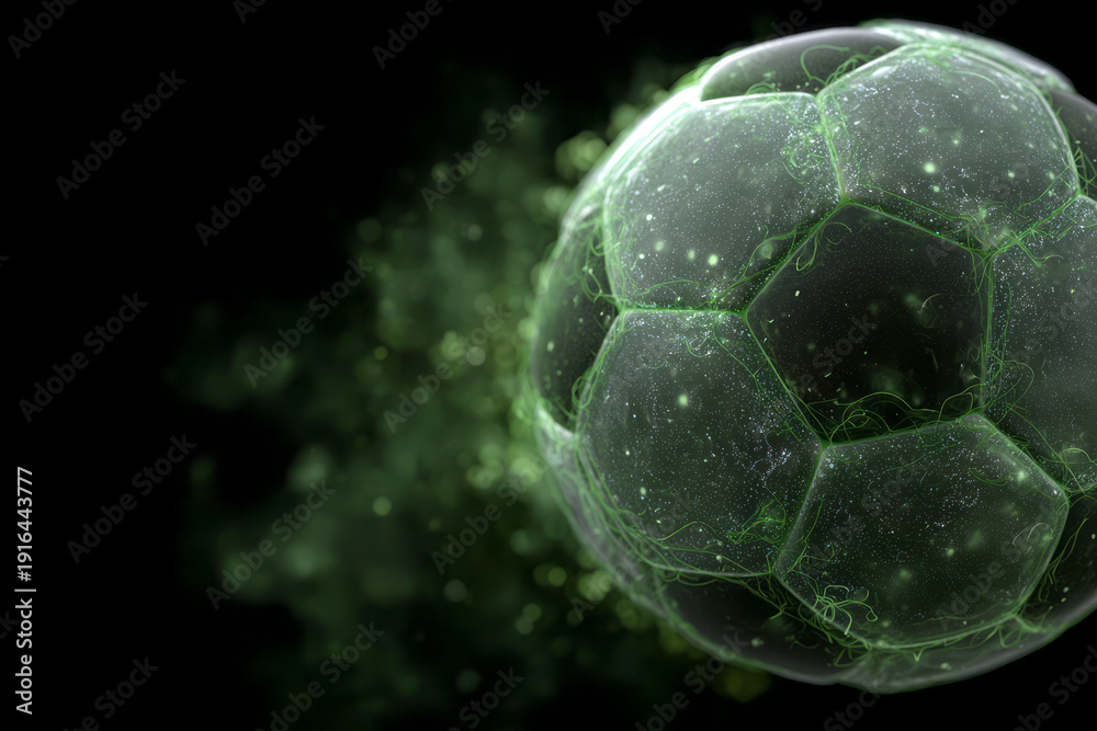 Naklejka premium A glowing soccer ball with green effects.