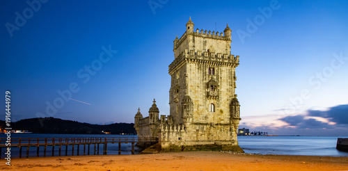 lisbon, Belem Tower at dusk - Tagus River, Portugal