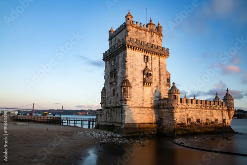 lisbon, Belem Tower at dusk - Tagus River, Portugal