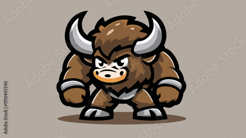 A cartoon bull mascot standing with a fierce expression, detailed with shadow and outlines