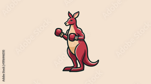 A stylized kangaroo with boxing gloves stands in a side view on a beige background