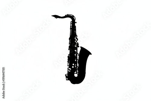 Silhouette Saxophone in Concert: A sleek silhouette of a saxophone stands boldly, the embodiment of musical expression, ready to fill any venue with its soulful song.