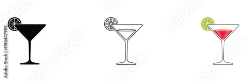 Margarita cocktail icon, line, glyph, and filled outline colorful design, cocktail glass with lemon slice vector