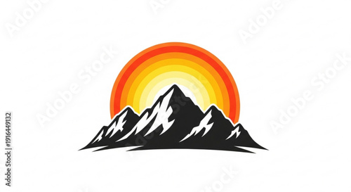 Vibrant sunset over majestic mountain range with snow-capped peaks