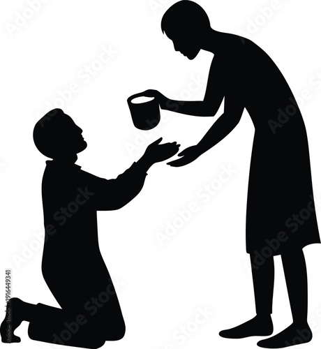 Man and woman silhouettes including a young man and a man holding a glass of wine in a simple vector illustration of people and couple figures