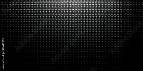 Black and white industrial wallpaper featuring a dark metallic carbon fiber texture with a seamless hexagonal mesh grid pattern and gray steel material design