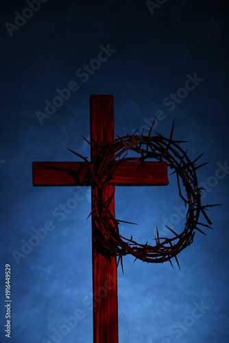 Wooden cross with crown of ...