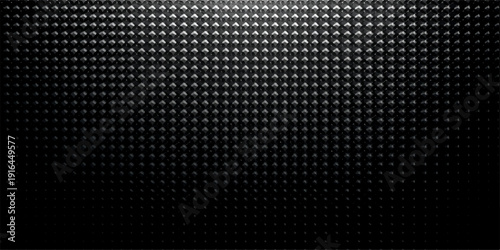 A dark industrial wallpaper featuring a metallic carbon fiber texture with a black mesh grid pattern and gray hexagonal steel grill design for a modern technology backdrop