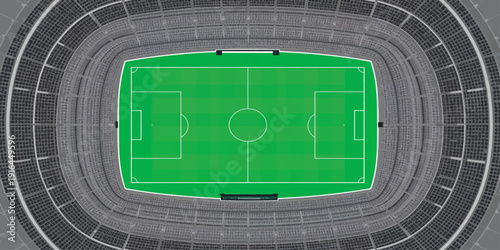 Vector illustration of a strategic tennis court and ball within a green grass stadium pitch designed for a competitive sport game plan