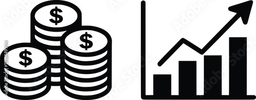 Finance and Investment Growth Vector Illustration with Dollar Coins and Upward Chart