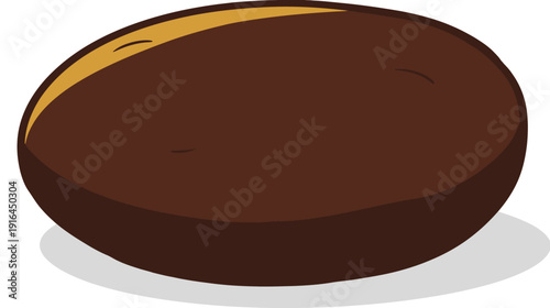 A cartoon oval, brown with a tan stripe and two dark lines. Casts a light grey shadow