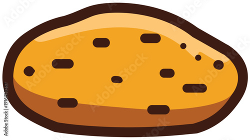 A cartoonish, oval-shaped root vegetable with brown outlines, light and dark orange shades