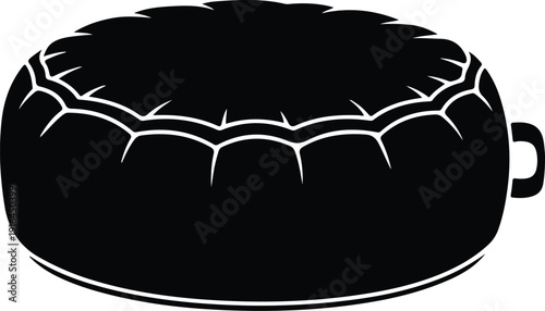 Modern round comfortable floor cushion for home interior seating silhouette vector illustration