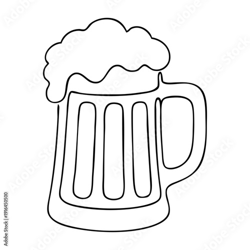Dibujo con línea continua de una jarra de cerveza con espuma 