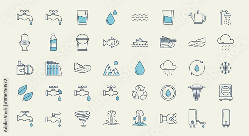 Water and Environmental Protection Outline Icons Set in Bright Studio, with blue accents, illustrating conservation, climate, and sustainability.
