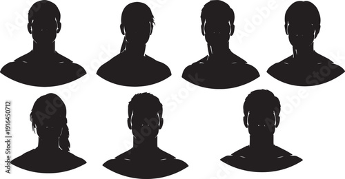 Black Solid Lifeguard Professional Portrait Silhouettes Set of Six on White Background