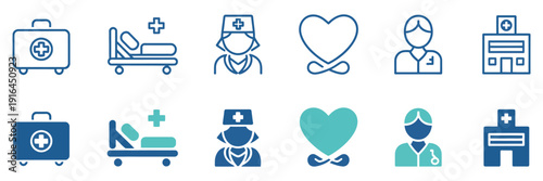 Medical icon vector set, health care treatment collection, hospital and clinic signs, vector illustration