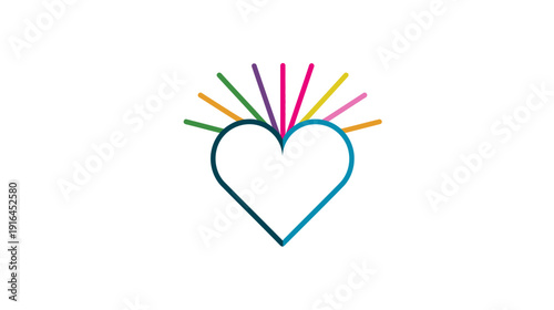 A simple illustration featuring a heart shape with radiant lines in various colors