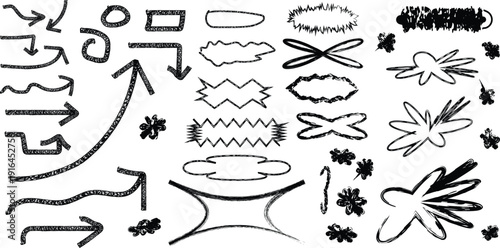 Collection of various hand drawn abstract shapes and symbols