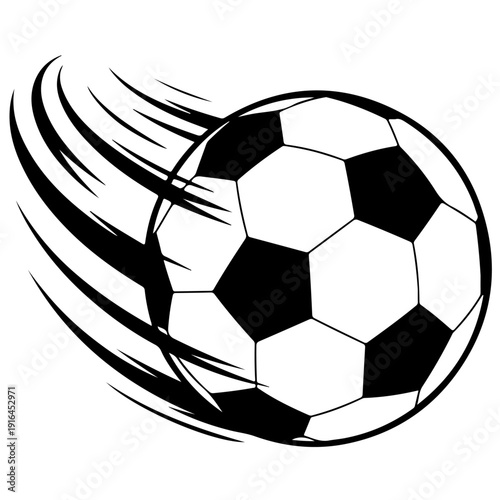 A black and white soccer ball in motion