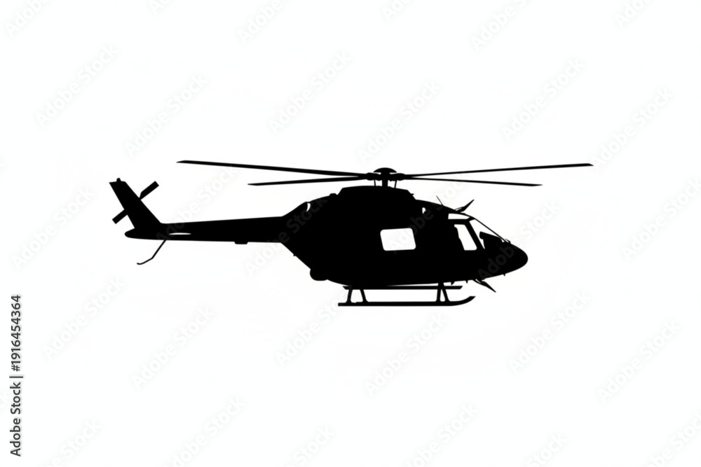 Fototapeta premium Helicopter Silhouette: A sleek, dynamic silhouette of a helicopter poised in mid-air, a symbol of aviation and exploration. 