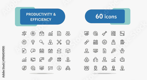 Business automation line editable icon set. Containing process, optimization, robotic integration, business model