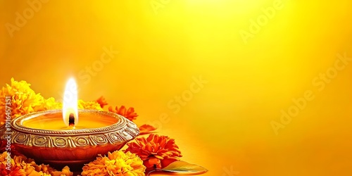 Diwali diya, marigolds.