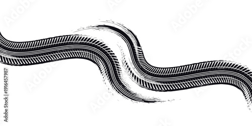 Tire track. Car, bike, motorcycle tyre mark with grunge effect isolated on white background. Wheel footprint on the road. Top view of rubber protector mark