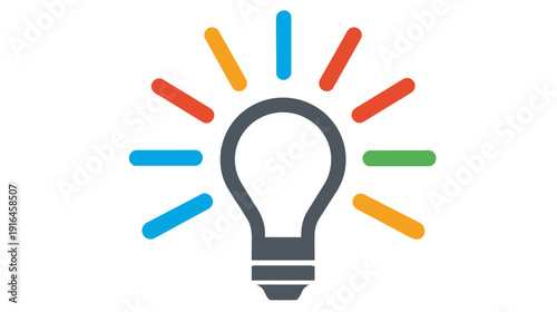 A creative lightbulb illustration radiating colorful rays, symbolizing inspiration and ideas on white